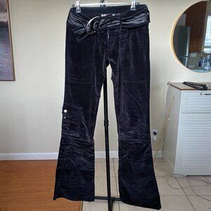 Vintage Y2K Bubblegum black velour flared‎ pocket jeans low rise sz 24